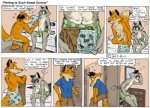 aiden_harris animal_genitalia anthro athletic athletic_male awkward backsack balls barefoot bed blue_boxers blue_clothing blue_underwear boxers_(clothing) boxers_only bulge butt canid canine closet_coon clothed clothing colin_young comic dialogue digital_media_(artwork) dressing duo english_text feet fox fully_sheathed furgonomics furniture genitals green_boxers green_clothing green_underwear leafdog looking_at_butt male male/male mammal nude print_boxers print_clothing print_underwear procyonid raccoon red_fox sheath striped_boxers tail tail_clothing text thought_bubble topless true_fox underwear underwear_only worried
