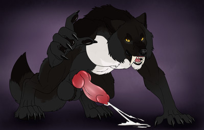 animal_genitalia anthro balls black_body black_claws black_fur black_nose black_pawpads bodily_fluids claws cum cum_on_ground cumshot ejaculation erection fangs finger_claws fingerpads fur genital_fluids genitals glistening glistening_eyes gradient_penis grey_balls grey_body grey_fur grey_sheath male male_anthro muscular muscular_anthro muscular_male open_mouth pawpads penis pink_penis pupils red_penis retracted_sheath sheath slit_pupils solo teeth white_body white_fur yellow_eyes killthe_demon mythology canid canine mammal mythological_canine mythological_creature werecanid werecanine werecreature werewolf hi_res