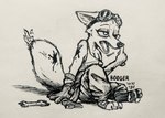 2022 absurd_res anthro arctic_fox canid canine clothing dirty disney eyewear female fox fur goggles hi_res inktober mammal monochrome open_mouth overalls sitting skye_(zootopia) solo teeth theblueberrycarrots tools traditional_media_(artwork) true_fox wrench yawn zootopia