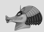 anthro black_eyebrows closed_smile clothing egyptian egyptian_clothing egyptian_headdress eyebrows eyelashes female grey_background lips mouth_closed pupils sharp_teeth side_view simple_background smile solo teeth thick_eyelashes thick_lips thick_neck conditional_dnp digitaldomain123 blue_sky_studios the_anubis_tapestry ammit common_hippopotamus crocodile crocodilian deity felid hippopotamid hybrid leopard mammal pantherine reptile scalie 2025 greyscale monochrome