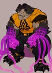 anthro belt biceps big_muscles bottomwear claws clothed clothing fangs footwear male monster_energy_can muscular muscular_male pants pecs sandals shirt shoes simple_background solo teeth tentacles topwear vein syoumonamaro lifewonders monster_energy mythology tokyo_afterschool_summoners hastur_(tas) dragon mythological_creature mythological_scalie scalie hi_res