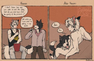 anthro dialogue duo eating fellatio food genitals interspecies male male/male moan oral penile penis sex tail tail_motion tailwag text sm0keyxxx judas_priest jonny_(sm0keyxxx) kevin_(sm0keyxxx) border_collie canid canine canis collie domestic_cat domestic_dog felid feline felis herding_dog mammal pastoral_dog sheepdog turkish_angora 2026 comic english_text hi_res
