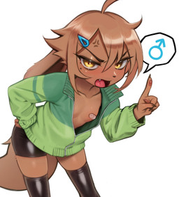 accessory annoyed anthro areola band-aid band-aid_on_nipple bandage biped blush brown_body brown_fur brown_hair brown_tail clothed clothed_anthro clothed_male clothing cosplay femboy fingers front_view fur gender_symbol hair hair_accessory hairclip legwear looking_at_viewer male male_symbol open_clothing open_mouth open_topwear simple_background solo speech_bubble standing symbol tail thigh_highs tongue topwear white_background yellow_eyes azuu nintendo pokemon femboy_eevee_(azuu) eevee generation_1_pokemon mammal pokemon_(species) 2025 digital_drawing_(artwork) digital_media_(artwork) hi_res