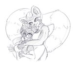 anthro clothing duo female female/female fluffy fluffy_tail hug muscular simple_background tail lunarspy shi_yu_(lunarspy) ymalke_(yusarie) ailurid bear giant_panda humanoid mammal red_panda monochrome herm_(lore)