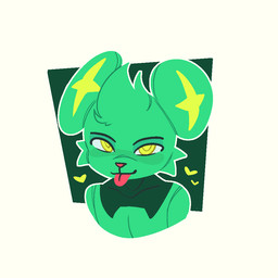 anthro blep border front_view fur green_background green_body green_fur green_hair hair half-closed_eyes looking_at_viewer male narrowed_eyes nude pink_nose pink_tongue pupils simple_background smile smirk solo tongue tongue_out white_border yellow_eyes yellow_inner_ear yellow_pupils dalueart nintendo pokemon strike_(strikerman) felid feline generation_4_pokemon mammal pokemon_(species) shinx 1:1 2026