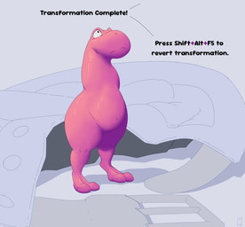 2_toes after_transformation armless belt big_snout candy candy_transformation clothing coat dessert dialogue discarded_clothing feet female feral food food_transformation frown lab_coat laboratory navel nude pink_body shrunk slightly_chubby snout solo text toes topwear transformation cliffsidecastle nerds food_creature living_candy nerd_(species) reptile scalie english_text hi_res