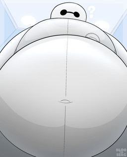 belly big_belly black_sclera huge_belly hyper hyper_belly inflation inside looking_at_viewer machine navel not_furry question_mark solo text bluezii big_hero_6 disney baymax robot 2025 artist_name hi_res