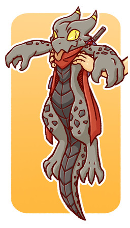 2_horns 3_fingers 3_toes ambiguous_gender anthro big_tail blep cape claws clothing derp_eyes digitigrade duo feet fingers gradient_background grey_body grey_horn grey_scales holding_another holding_character horn horn_jewelry horn_ring humor jagged_mouth jewelry long_tail melee_weapon mostly_nude mostly_offscreen_character orange_tongue outline pupils red_cape red_clothing ring_(jewelry) scales simple_background slit_pupils snout solo_focus sword tail tapering_tail thick_tail toes tongue tongue_out ventral_scales weapon white_outline yellow_eyes rakkuguy coal_(rakkuguy) kobold scalie 2025 4:7 cel_shading digital_drawing_(artwork) digital_media_(artwork) hi_res shaded female_(lore)