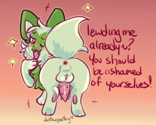 animal_genitalia animal_penis anus backsack balls blush butt dialogue feline_genitalia feline_penis feral genitals looking_back male open_mouth penile_spines penis presenting presenting_anus solo teasing text justiceposting nintendo pokemon felid feline generation_9_pokemon mammal pokemon_(species) sprigatito english_text hi_res