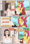 anthro brown_hair clothing comic contract delphox dialogue duo female generation_6_pokemon gesture grass hair handshake hi_res human humanoid lin_(marx) mammal narusewolf nintendo office pink_hair plant pokemon pokemon_(species) red_eyes shiny_pokemon shirt sky tank_top topwear ziel_(marx)