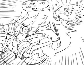 ambiguous_gender anthro blush bodily_fluids butt clothing cross-popping_vein crying exposed_butt female group head_in_mouth humor imminent_vore jacket muscular muscular_female panicking running tears topwear wide_eyed poogyl deltarune undertale_(series) kris_dreemurr susie_(deltarune) toriel bovid caprine goat human mammal reptile scalie monochrome sketch