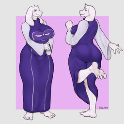 2_horns 4_fingers 4_toes anthro barefoot belly bent_arm bent_leg big_breasts big_butt biped breasts butt claws closed_smile clothed clothed_anthro clothed_female clothing extended_arm eyebrows eyelashes fangs feet female finger_claws fingers floppy_ears fur geometric_background glistening glistening_eyes grin grinning_at_viewer hands_together horn humanoid_feet humanoid_hands iris light_body light_fur looking_at_viewer looking_back looking_back_at_viewer lop_ears mature_anthro mature_female monotone_horn mouth_closed multicolored_clothing multicolored_robe multiple_angles multiple_poses on_one_leg plantigrade pose print_clothing print_robe pupils purple_eyes raised_leg robe sharp_teeth short_horn simple_background slightly_chubby slightly_chubby_anthro slightly_chubby_female small_horn smile smiling_at_viewer snout soles solo standing straight_leg sweater teeth text thick_eyelashes thick_thighs tight_clothing tight_robe toe_claws toes topwear turtleneck white_body white_claws white_ears white_eyebrows white_fur white_horn vo_vere undertale undertale_(series) toriel boss_monster_(undertale) bovid caprine goat mammal 2025 absurd_res artist_name digital_drawing_(artwork) digital_media_(artwork) hi_res