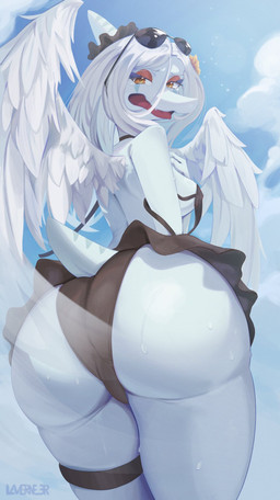 accessory amber_eyes anthro back_wings big_butt bikini blue_body blue_scales blue_tail bodily_fluids bone_frill bottomwear bra breasts butt butt_focus camel_toe clothed clothed_anthro clothed_female clothing cloud cute_fangs day embarrassed eyewear fangs feathered_wings feathers female female_anthro flower flower_in_hair frill_(anatomy) hair hair_accessory half-closed_eyes legband looking_at_viewer looking_back looking_back_at_viewer narrowed_eyes open_mouth outside panties plant pose rear_view scales short_tail skirt sky snout solo sunglasses sweat sweaty_butt swimwear tail tears teeth text tongue translucent translucent_wings two-piece_swimsuit underwear white_body white_feathers white_hair white_wings wings laverne_3r cavemanon_studios goodbye_volcano_high ko_op_(game_developer) snoot_game fang_(gvh) prehistoric_species pterosaur reptile scalie 2025 artist_name colored detailed digital_drawing_(artwork) digital_media_(artwork) hi_res portrait shaded signature three-quarter_portrait