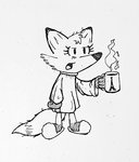 anthro beverage clothing coffee coffee_mug daww dipstick_tail eiffel_tower eyelashes female footwear hair markings messy_hair multicolored_tail open_mouth pajamas shoes simple_background simple_eyes slippers solo steam tail tail_markings tired white_background el_senor_erizo antoinette_(el_senor_erizo) canid canine fox mammal monochrome