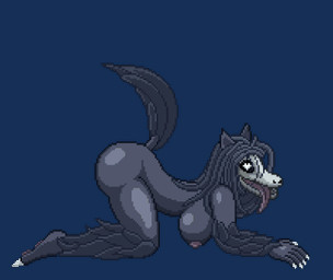 5_fingers all_fours anthro big_breasts big_butt black_body black_fur black_hair bone breasts butt claws feet female fingers fur hair heart_eyes heart_symbol pawpads skull skull_head solo tail toe_claws toes tongue tongue_out micadi_(artist) mugen scp_foundation mal0 scp-1471-a malo animated digital_media_(artwork) low_res pixel_(artwork) pixel_animation