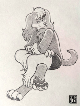 anthro biped claws clothed clothing floppy_ears fur male pawpads paws smile solo tail freckles_(artist) cloves_(freckles) bird_dog canid canine canis domestic_dog hunting_dog mammal spaniel graphite_(artwork) monochrome traditional_media_(artwork)