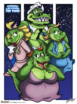 anthro ballet ballet_dress black_necktie blonde_hair blue_bow breasts clothing collar dancewear dress family female gem gloves green_body green_skin group hair handwear hat headgear headwear jewelry lipstick makeup male necklace necktie overalls pearl_(gem) pearl_necklace pink_bow pink_clothing pink_dress slightly_chubby slightly_chubby_female slightly_chubby_male white_clothing white_collar white_gloves white_handwear white_hat white_headwear ari-dynamic filmmakerj tiny_toon_adventures tiny_toons_adventures warner_brothers big_boo big_daddy_boo little_boo sissy_boo alligator alligatorid crocodilian reptile scalie absurd_res hi_res signature