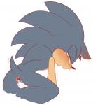 ambiguous_fluids anal anal_penetration anthro biped blue_body blue_fur blush bodily_fluids breath dildo ear_blush fur green_eyes kneeling male penetration sex_toy shaking simple_background solo sweat tears white_background sikai sega sonic_the_hedgehog_(series) sonic_the_hedgehog eulipotyphlan hedgehog mammal