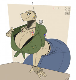antenna_wire anthro armored_car big_breasts big_butt black_bra black_clothing black_underwear bottomwear bra breasts butt clothing curvy_figure denim denim_bottomwear denim_clothing female green_eyes jeans machine pants solo tank_(vehicle) thong_straps underwear union_jack vehicle tacticalfur living_machine living_tank living_vehicle hi_res