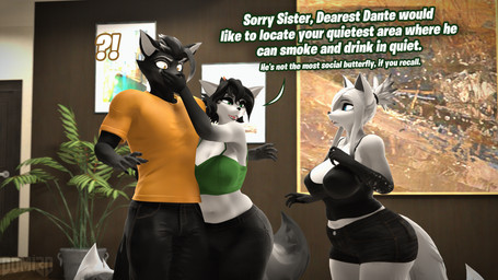 anthro black_body black_fur blue_eyes covering covering_another covering_another's_mouth female fur green_eyes grey_body grey_fur group male shocked surprised talking_to_another text trio white_body white_fur yellow_eyes conditional_dnp domi3d dante_(domi3d) elsa_(atoastedorange) neve_(domi3d) canid canine canis fox mammal wolf 16:9 3d_(artwork) 4k absurd_res digital_media_(artwork) english_text hi_res source_filmmaker_(artwork) widescreen