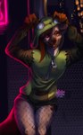 anthro cameo city city_background clothing female fishnet_clothing gir_hoodie solo zipper rottengotika invader_zim nickelodeon gir_(invader_zim) helena_(bonk6) hyena mammal spotted_hyena absurd_res digital_media_(artwork) hi_res