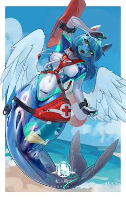 anthro barcode beach big_breasts blue_body blue_fur breasts camel_toe clothing cloud day feathered_wings feathers female fur latex mermaid_tail navel nipple_outline outside smile solo split_form swimwear tongue tongue_out translucent translucent_clothing wings shanher mythology siriusnavigator aquatic equid equine mammal merfolk mythological_creature mythological_equine pegasus 2026 absurd_res digital_media_(artwork) hi_res