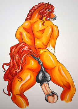 animal_genitalia animal_penis anthro anus athletic back_muscles backsack balls bedroom_eyes brown_eyes butt equine_anus equine_genitalia equine_penis flared_penis fur genitals hair male markings muscular muscular_male narrowed_eyes orange_body orange_fur orange_hair penis presenting presenting_anus presenting_hindquarters rear_view seductive simple_background solo white_background white_markings mireina junquillo_mac equid equine horse mammal absurd_res hi_res