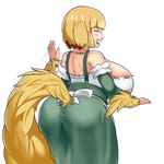 animal_ears big_breasts big_butt blonde_hair blush blush_lines breasts butt clothing dress eyes_closed feathers female floppy_ears fur gesture green_clothing green_dress hair huge_breasts huge_butt jewelry lop_ears monster_girl_(genre) necklace open_mouth open_smile rear_view short_hair simple_background smile solo tail underwear_outline waving white_background wide_hips yellow_body yellow_feathers yellow_fur thatnav european_mythology monster_girl_encyclopedia mythology slavic_mythology kikimora_(mge) animal_humanoid avian avian_humanoid bird_humanoid canid canid_humanoid canine canine_humanoid dog_humanoid humanoid kikimora mammal mammal_humanoid tailed_humanoid 1:1 hi_res