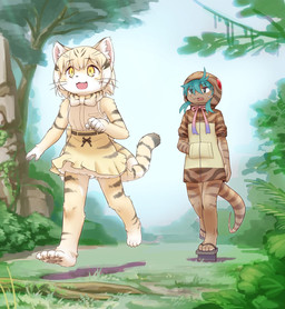 4_eyes 4_toes 5_fingers :d anthro armwear asian_clothing barefoot big_ears black_bow black_bow_tie black_clothing black_dress black_pawpads black_tail black_tail_tip blonde_hair blue_hair blue_sky blush bodily_fluids bow_on_back bow_tie branch breasts cat_nose cat_tail claws cliff clothed clothing cloud dipstick_tail dress duo east_asian_clothing elbow_gloves excited exposed_leg exposed_shoulder eyeball eyebrow_through_hair eyebrows fangs feet female fern fingers fluffy footwear forest fur geta gloves grass green_eyes hair handwear hoodie inner_ear_fluff japanese_clothing jumpsuit jungle jungle_background large_bow living_tail markings moss multi_eye multicolored_body multicolored_bow multicolored_bow_tie multicolored_clothing multicolored_dress multicolored_ears multicolored_fur multicolored_hair multicolored_hoodie multicolored_ribbon multicolored_tail number open_mouth outdoor_background outside pantsless pattern_clothing pattern_hoodie pattern_topwear pawpads paws pink_bow plant plantigrade pockets red_eyes reptile_tail rock roots sandels scales scaly_tail shadow shoelaces shoes shrub skipping sky skyscape sleeveless_clothing sleeveless_dress sleeveless_shirt smile snake_hood snake_tail snout soles standing stepping striped_clothing striped_hoodie striped_markings striped_tail striped_topwear stripes sweat sweatdrop tail tail_markings tan_clothing tan_hoodie tan_topwear teeth thick_tail toe_claws toes tongue topwear translucent translucent_hair tree tuft unusual_anatomy unusual_clothing unusual_tail walking whiskers worried yellow_bow_tie yellow_clothing yellow_eyes yellow_footwear yellow_gloves yellow_handwear yellow_shoes yellow_tail 0x0082 asian_mythology east_asian_mythology japanese_mythology kemono_friends mythology sand_cat_(kemono_friends) tsuchinoko_(kemono_friends) cryptid felid feline felis mammal mythological_creature mythological_scalie reptile sand_cat scalie snake tsuchinoko yokai 2019 digital_media_(artwork) digital_painting_(artwork) hi_res japanese_description painting_(artwork)