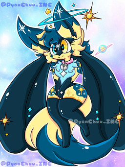 anthro bell bell_collar blue_body blue_eyes blue_fur blue_hair breasts collar female fur hair heterochromia smile solo star sun tail yellow_body yellow_eyes lewdchuu nintendo pokemon jupiter_(lewdchuu) generation_4_pokemon lucario pokemon_(species) shiny_pokemon 3:4