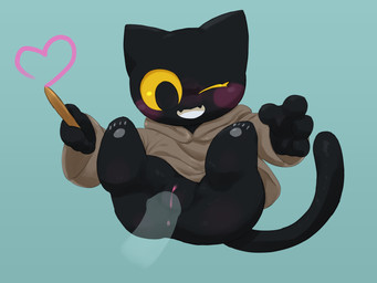 anthro anus black_body blue_background blush cat_tail clothed clothing digitigrade disembodied_penis duo female flesh_fang genitals heart_symbol holding_object imminent_sex looking_down looking_down_at_genitalia male male/female no_underwear one_eye_closed penis robe simple_background smile translucent translucent_penis vulva wand wink yellow_eyes young beageiso google google_doodle magic_cat_academy momo_(google) domestic_cat felid feline felis mammal 4:3 absurd_res hi_res