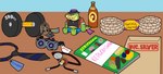 2022 3_toes alligator alligatorid anthro balthazor_hellman beer_bottle biped bolo_tie bottle bottomwear brok_(brok_the_investigator) brok_the_investigator clothing coat container cowcat_games crocodilian envelope eyewear fedora feet glasses green_body hat headgear headwear hi_res magazine necktie neighbors_from_hell pants plushie reptile rope scalie shirt sitting solo tag_(disambiguation) thosekidsnextdoor101 toes topwear trenchcoat x-ray_glasses