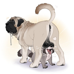 anatomically_correct anus ball_sniffing balls balls_on_face balls_on_nose black_anus black_balls bodily_fluids breath brown_body brown_fur drool_on_face drooling duo fangs feral feral_on_feral fur genitals interspecies looking_at_another male male/male musk onomatopoeia oof raised_tail rear_view saggy_balls saliva saliva_string sniffing sound_effects tail tan_body tan_fur teeth text these_aren't_my_glasses tongue tongue_out white_body white_fur fernsigillum coontail coontail_v2 canid canine canis domestic_dog mammal mastiff molosser 1:1 hi_res