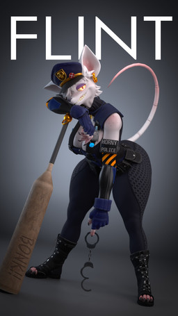 anthro big_breasts blue_clothing blue_gloves blue_handwear boots breasts candy claws cleavage clothed clothed_anthro clothed_female clothing cuff_(restraint) dessert ear_piercing ear_ring eyelashes eyeshadow female fingerless_gloves food footwear freckled_breasts freckled_face freckled_shoulders freckles fur gloves glowing glowing_eyes gold_(metal) gold_ear_ring hair handcuffs handwear horny_bat lollipop long_eyelashes looking_at_viewer makeup metal_cuffs orange_eyes piercing police police_officer purple_eyeshadow restraints ring_piercing shoes solo tail text thick_thighs toe_claws toeless_boots toeless_footwear wearing_hat white_body white_fur white_hair wide_hips vllrukkin warfaremachine_(modeler) officer_flint_(foresttherotten) mammal murid murine rat rodent 2025 3d_(artwork) 4k 9:16 absurd_res digital_media_(artwork) english_text hi_res