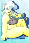 anthro belly big_breasts biped blonde_hair bra breasts claws clothed clothing ear_piercing eyebrows eyelashes fangs female female_anthro fur hair piercing round_nose slightly_chubby slightly_chubby_anthro slightly_chubby_female teeth thick_eyebrows underwear white_body white_fur yellow_body yellow_fur efradraws northwind_(efradraws) nyuk_(northwind) bear mammal polar_bear ursine absurd_res hi_res painting_(artwork) traditional_media_(artwork) watercolor_(artwork)