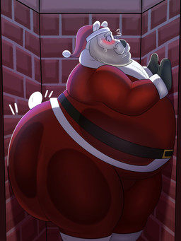 anthro beard belly belt big_belly big_butt blush butt chimney christmas_clothing christmas_headwear clothed clothed_anthro clothed_male clothing coat costume elderly_anthro elderly_male eyewear facial_hair fully_clothed fully_clothed_anthro fully_clothed_male glasses hat headgear headwear holidays huge_butt huge_thighs hyper hyper_butt male mustache obese obese_anthro obese_male overweight overweight_anthro overweight_male red_clothing santa_costume santa_hat side_view solo stuck thick_thighs topwear white_body megacoolbear christmas santa_claus bear mammal polar_bear ursine 3:4 colored digital_drawing_(artwork) digital_media_(artwork) hi_res shaded