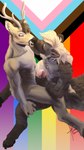 anthro antlers blonde_hair bodily_fluids brown_body brown_hair cum cum_on_penis duo ejaculation eyes_closed facial_scar frottage fur genital_fluids genitals hair hooves horn inner_ear_fluff kissing lgbt_pride male male/male multicolored_body multicolored_fur muscular muscular_male nipples penile penis predator/prey pride_color_background pride_colors progress_pride_colors rainbow_pride_colors scar sex simple_background stripes tan_body tuft two_tone_body two_tone_fur vein veiny_arms veiny_muscles artcondedaniel deer hyena mammal striped_hyena 4k 9:16 absurd_res hi_res