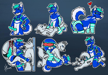against_surface against_wall animal_genitalia anthro anthro_on_anthro anthro_penetrated anthro_penetrating anthro_penetrating_anthro armwear balls between_legs blue_armwear blue_body blue_clothing blue_eyes blue_fur blue_hair blue_harness blue_legwear blue_panties blue_penis blue_underwear bodily_fluids bottomwear closed_smile clothing cowgirl_position cum cum_in_ass cum_inside cutaway duo eyes_closed from_behind_position from_front_position fur genital_fluids genitals grey_body grey_fur grin hair harness holding_penis internal kneeling knot legwear looking_pleasured looking_up lying male male/male male_penetrated male_penetrating male_penetrating_male missionary_position mouth_closed no_sclera nude on_back on_bottom on_top open_mouth panties pattern_armwear pattern_bottomwear pattern_clothing pattern_legwear pattern_panties pattern_underwear penetration penis red_penis sex sheath short_hair smile solo standing sticker_pack striped_armwear striped_bottomwear striped_clothing striped_legwear striped_panties striped_underwear stripes underwear white_armwear white_balls white_body white_clothing white_fur white_legwear white_nose white_panties white_sheath white_underwear hufnaar canid canine mammal 2019 dated