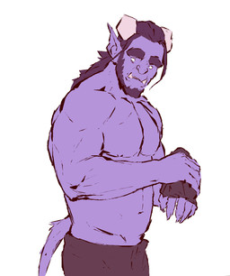 2_horns 5_fingers beard bottomwear claws clothed clothing empty_eyes eyebrows facial_hair finger_claws fingerless_gloves fingers front_view gloves hair handwear head_horn horn humanoid_pointy_ears looking_at_viewer male medium_hair muscular muscular_humanoid muscular_male pointy_ears purple_beard purple_body purple_bottomwear purple_clothing purple_eyebrows purple_facial_hair purple_hair simple_background solo tail thick_eyebrows topless topless_humanoid topless_male underbite white_background white_eyes kingarthur_i humanoid 2023 digital_drawing_(artwork) digital_media_(artwork) hi_res portrait three-quarter_portrait