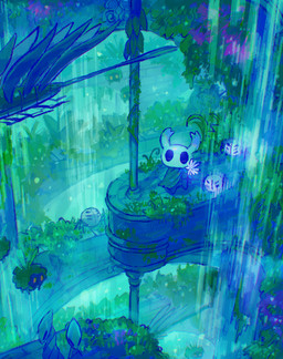 2_horns 6_eyes ambiguous_gender anthro biped black_eyes cloak clothed clothing detailed_background empty_eyes feral flower flying group holding_flower holding_object horn moss multi_eye multi_limb orange_eyes plant standing water white_flower wings blipbugbug hollow_knight_(franchise) team_cherry the_knight_(hollow_knight) aluba_(hollow_knight) arachnid arthropod maskfly mossfly vessel_(species) weaver_(hollow_knight) 2026 hi_res