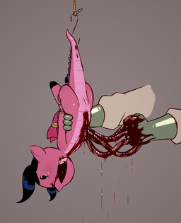 animal_genitalia anthro blood blood_from_mouth blood_in_mouth bodily_fluids bound cloaca clothing crying dark duo dying fatal_wound female genital_slit genitals gloves gore gore_focus guts gutted handwear hook intestines killing morbid nude nude_female organs painful_death peril ryona severe_wound size_difference solo_focus suspension tears torture upside_down vulva young e254e american_dragon:_jake_long disney mythology haley_long dragon human mammal mythological_creature mythological_scalie scalie absurd_res hi_res