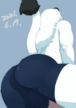 anthro arm_tuft balls_outline black_body black_bottomwear black_clothing black_fur black_tail bottomwear boxer_briefs boxer_briefs_only bulge butt clothed clothing detailed_bulge dipstick_ears dipstick_tail ear_markings elbow_tuft fur fur_tuft genital_outline hair male mane markings mascot multicolored_ears raised_tail rear_view simple_background solo tail tail_markings tail_tuft tight_clothing topless tuft underwear underwear_only white_body white_ears white_fur white_hair white_mane white_tail chirasgi nippon_professional_baseball saitama_seibu_lions leo_(saitama_seibu_lions) felid lion mammal pantherine 2021 dated hi_res