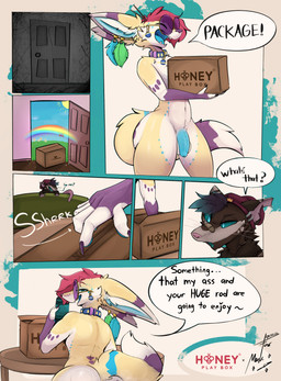 advertisement anthro balls band-aid bandage beanie beanie_only big_butt big_ears blue_penis blue_tongue bodily_fluids box brown_body bubble_butt butt clothing container dialogue door eyewear feathers femboy fur furniture genital_fluids genitals glasses green_eyes hair hat hat_only headgear headgear_only headwear headwear_only leaking_precum looking_at_viewer male male/male mostly_nude neon notched_ear onomatopoeia pawpads penetrable_sex_toy penis pink_nose precum purple_body purple_fur purple_hair red_hair saturn_(planet) sex_toy solo sound_effects speech_bubble stick sweat sweatdrop tail text tongue toy wearing_glasses whisker_spots whiskers yellow_body marufox honeyplaybox marulefox shenard_(marufox) american_opossum canid canine fennec_fox fox mammal marsupial true_fox virginia_opossum absurd_res comic english_text hi_res
