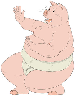 anthro asian_clothing belly big_belly clothing east_asian_clothing humanoid_hands japanese_clothing kemono male mawashi moobs nipples overweight overweight_male simple_background solo surprised white_background daiji013 domestic_pig mammal suid suine sus_(pig) 2015