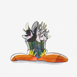 4_ears ambiguous_gender anthro antlers black_body black_feathers black_fur black_hair blush chest_tuft chibi clothing countershading duo eyebrows eyes_closed feathers footwear fur grey_hair hair horn in_sock inside_sock legwear long_ears multi_ear multicolored_clothing multicolored_footwear multicolored_legwear multicolored_socks oversized_clothing oversized_footwear oversized_socks simple_background sitting smile socks text tuft white_background white_body white_feathers white_fur white_hair keuejay mcdonald's meme_clothing vkusno_i_tochka fyr_(fenrir784) gooddeer avali avian bird deer mammal new_world_deer reindeer 1:1 2025 artist_name colored digital_drawing_(artwork) digital_media_(artwork) english_text hi_res meme shaded signature simple_shading