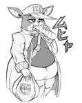 anthro belly_overhang belt chubby_cheeks clothed clothing coat dripping_sauce eating eating_food food holding_bag holding_food holding_object holding_sandwich jacket jotaro's_hat male open_clothing open_jacket open_topwear overhang overweight overweight_anthro overweight_male sandwich_(food) slightly_chubby slightly_chubby_anthro slightly_chubby_male solo topwear wardrobe_malfunction beverage_(artist) jojo's_bizarre_adventure iggy_(jjba) boston_terrier canid canine canis domestic_dog hunting_dog mammal molosser small_molosser terrier toy_dog hi_res