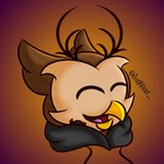 anthro beak feathers horn male simple_background solo justahoot fan_character mooris_(justahoot) avian bird horned_owl hybrid owl true_owl 1:1 hi_res icon