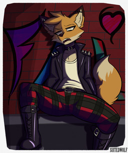 alternative_fashion anthro belt biped boots brick_wall brown_body clothed clothing detailed_background eyebrows footwear fur jacket leather leather_clothing leather_jacket leather_topwear looking_at_viewer male multicolored_body multicolored_fur multicolored_tail open_mouth orange_body orange_fur orange_tail punk shoes solo spread_legs spreading tail teeth topwear wall_(structure) white_body white_fur white_tail suitedwolfie balthy_(suitedwolfie) canid canine fox mammal hi_res