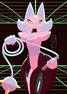 5_fingers anthro black_body blue_hair clothed clothing dark_body eyelashes fangs female fingers floating_hands hair holding_object holding_weapon machine smile solo teeth thick_thighs weapon whip white_body yellow_eyes gamesfan deltarune undertale_(series) tasque_manager felid feline mammal robot absurd_res digital_media_(artwork) hi_res signature