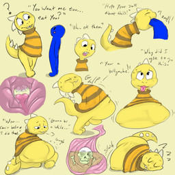 abdominal_bulge after_vore anthro armless balls belly belly_on_ground big_belly bodily_fluids bone bones_in_stomach digestion duo fatal_vore genitals huge_belly internal lying male on_front oral_vore penis rumbling_stomach saliva scales simple_background sitting skull sloshing_belly soft_vore standing stomach_acid tail teeth text tongue vore willing_prey yellow_body yellow_scales young da~blueguy undertale_(series) blue_guy_(da~blueguy) monster_kid humanoid scalie 1:1 2017 english_text low_res